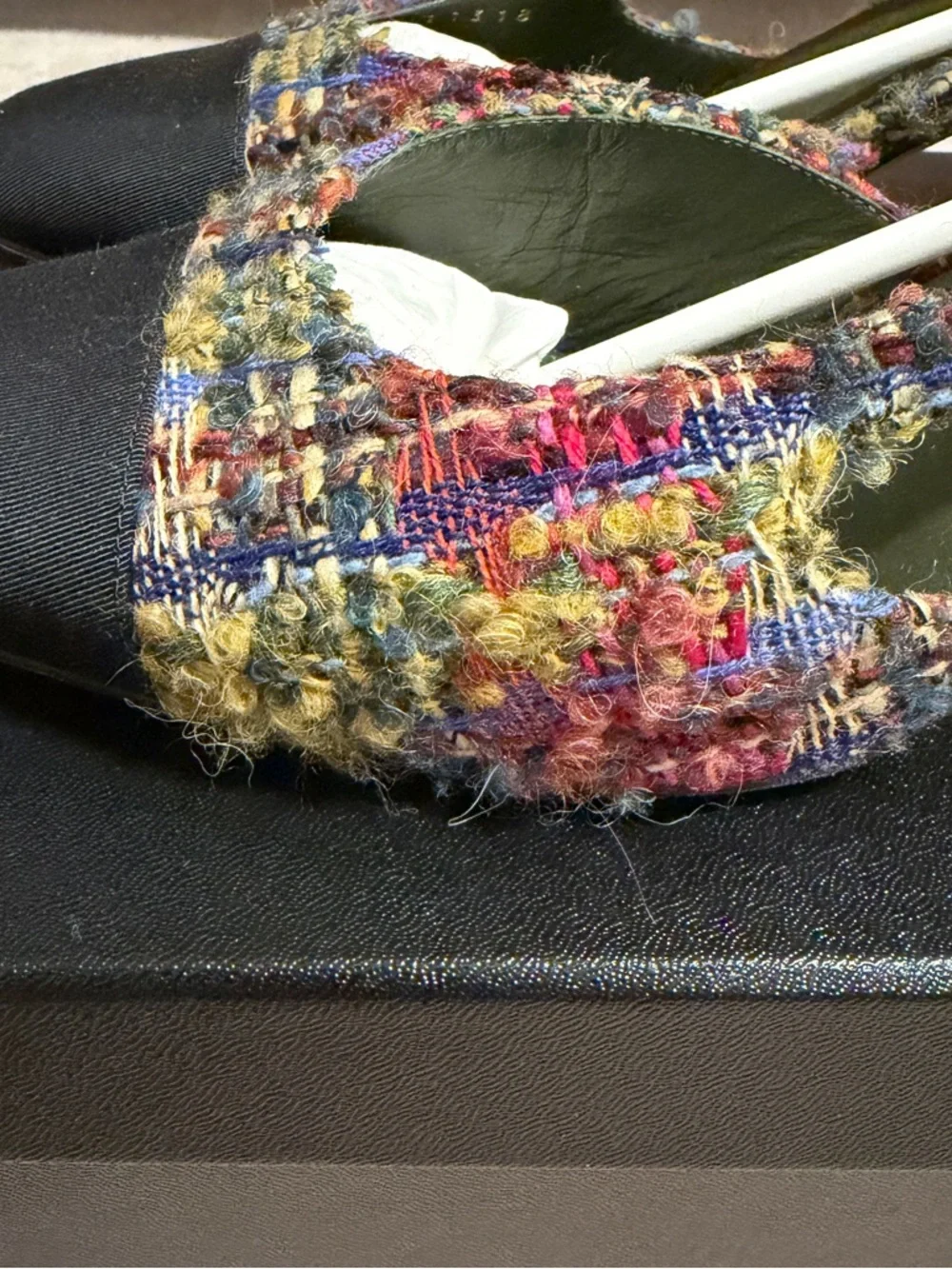 Chanel 22K Multicolor Tweed & Black Cap-Toe Slingbacks - Picture 4 of 8